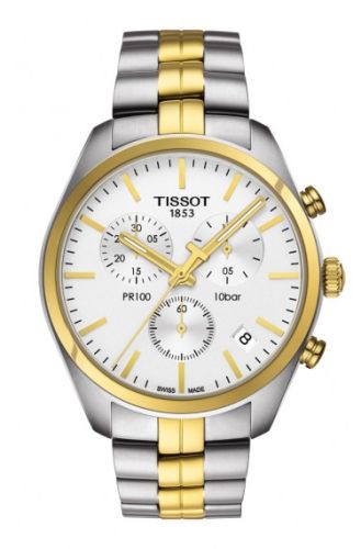 Tissot PR 100 Chronograph Quartz 41 Stainless Steel / Yellow Gold PVD / Silver / Bracelet